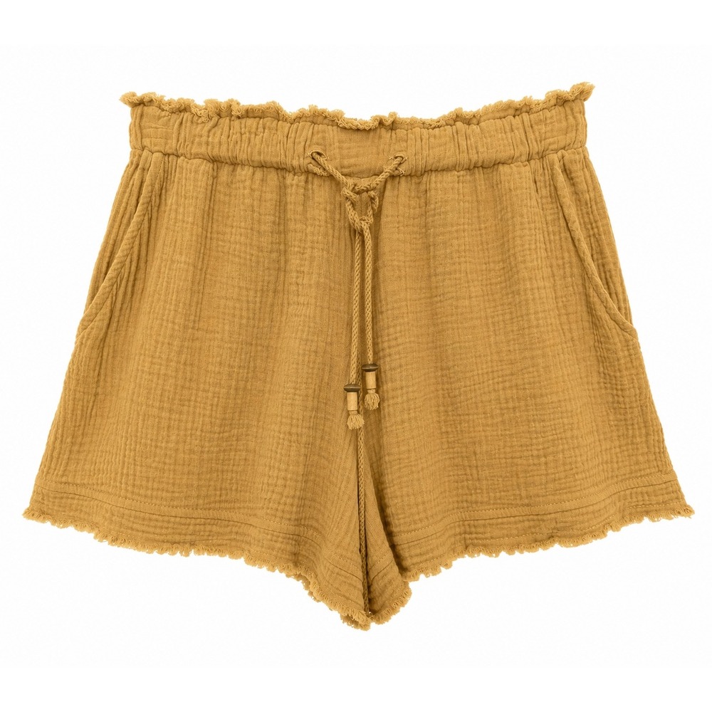 Mustard Gauze Drawstring Women's Shorts